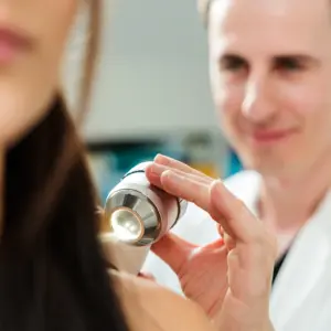 Überprüfung eines Muttermals bei junger Patientin