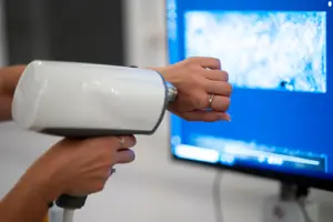 Messkopf für die optische Biopsie wird auf die Haut aufgesetzt